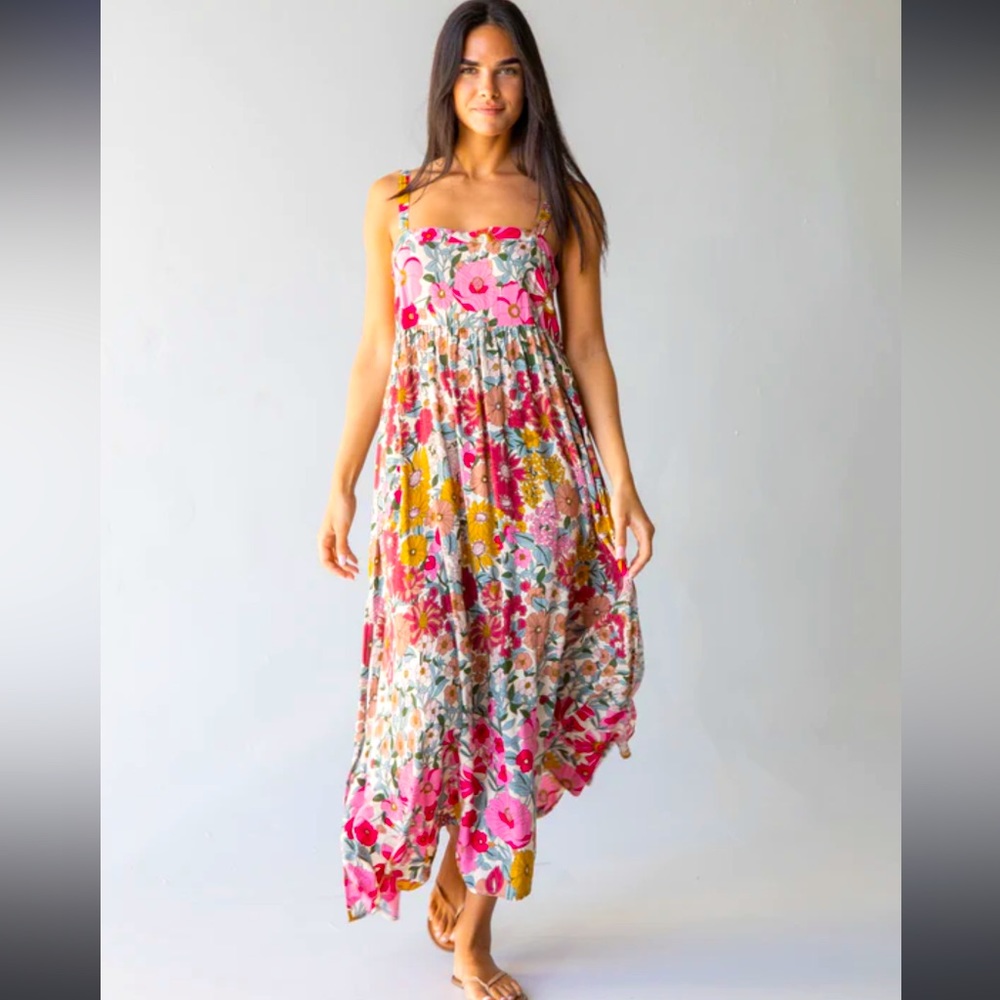 Natural Life Patti Side Slit Maxi Dress Vintage Summer Floral Womens Size Medium